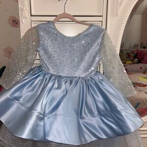 Sparkling Blue Dress with Sequin Sleeves